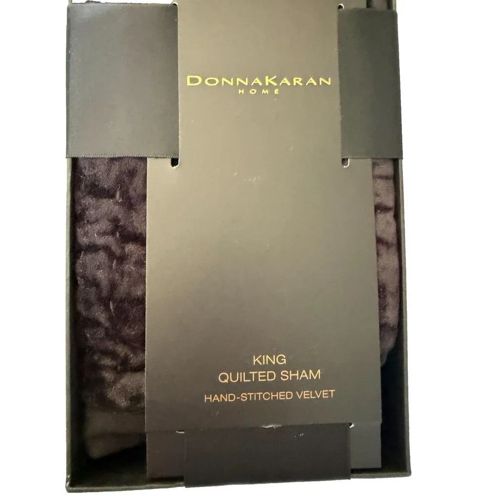 Donna Karan King Quilted Pillow Sham Black Velvet Hand Stitched 20x36